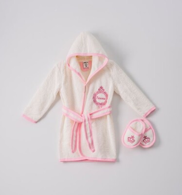 Wholesale 2-Piece Girls Bathrobe with Slipper 1-4Y Ramel Kids 1072-452K Light Pink
