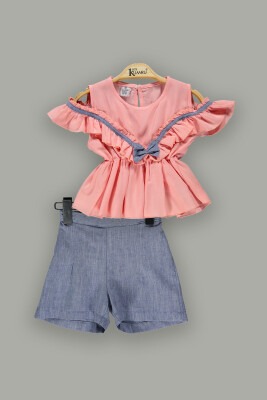 Wholesale 2-Piece Girls Blouse and Shorts Set 2-5Y Kumru Bebe 1075-3619 Лососевый цвет