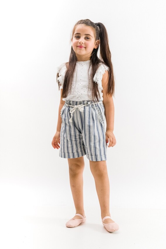 Wholesale 2-Piece Girls Blouse Set With Shorts 6-9Y Wecan 1022-23312 - 1