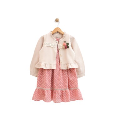Wholesale 2-Piece Girls Dress Set with Jacket 6-9Y Lilax 1049-6030 - Lilax