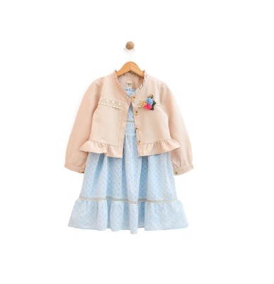 Wholesale 2-Piece Girls Dress Set with Jacket 6-9Y Lilax 1049-6030 - 2