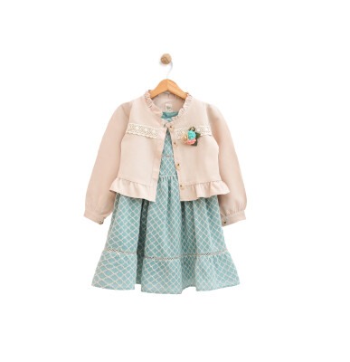 Wholesale 2-Piece Girls Dress Set with Jacket 6-9Y Lilax 1049-6030 Green