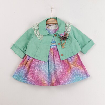 Wholesale 2-Piece Girls Dress with Jacket 2-6Y Miss Lore 1055-5528 Green Almond