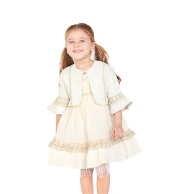 Wholesale 2-Piece Girls Dress with Silvery Bolero 2-5Y Lilax 1049-5934 - Lilax