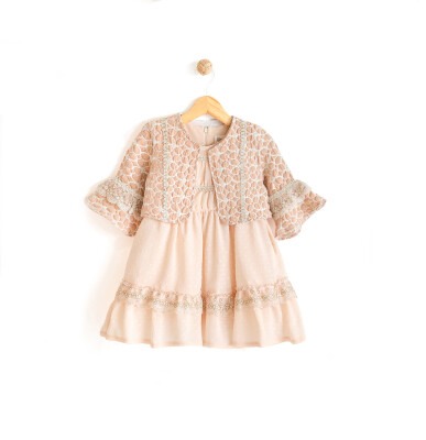 Wholesale 2-Piece Girls Dress with Silvery Bolero 2-5Y Lilax 1049-5934 Salmon Color 
