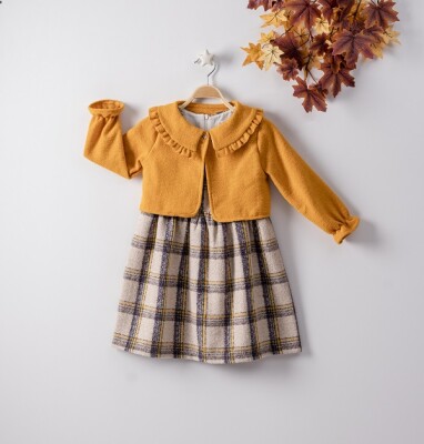 Wholesale 2-Piece Girls Dress with Vest 3-6Y Büşra Bebe 1016-22218 Mustard