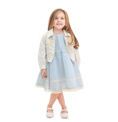 Wholesale 2-Piece Girls Dress with Zipper Jacket 2-5Y Lilax 1049-5940 - Lilax