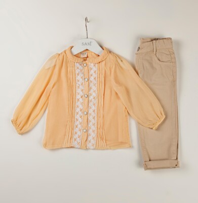 Wholesale 2-Piece Girls Long Sleeve Blouse Set with Pants 2-5Y Sani 1068-9796 - 2