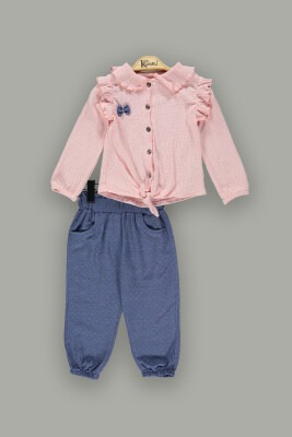 Wholesale 2-Piece Girls Ruffled Shirt Sets With Pants 2-5Y Kumru Bebe 1075-3831 Розовый 