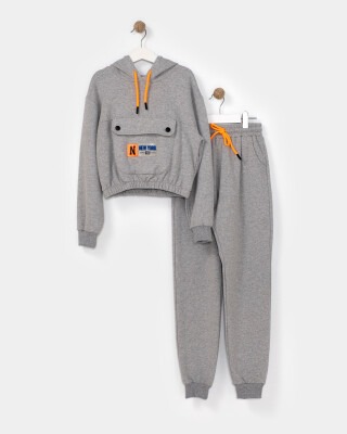 Wholesale 2-Piece Girls Set with Hoodie and Pants 7-10Y Bupper Kids 1053-23748 Gray