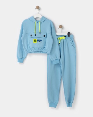 Wholesale 2-Piece Girls Set with Hoodie and Pants 7-10Y Bupper Kids 1053-23748 Light Blue