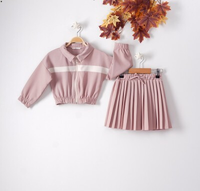 Wholesale 2-Piece Girls Set with Skirt and Cardigan 3-6Y Büşra Bebe 1016-22231 Dusty Rose