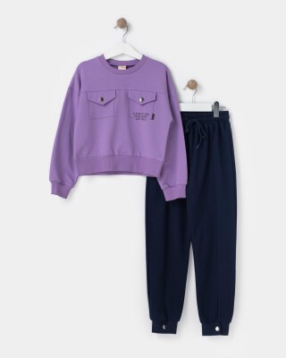 Wholesale 2-Piece Girls Set with Sweat and Sweatpants 7-10Y Miniloox 1054-23619 Purple