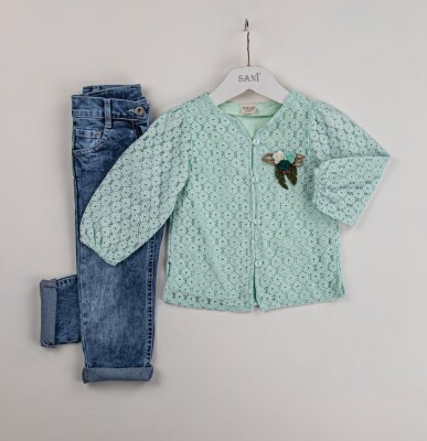 Wholesale 2-Piece Girls Shirt Sets with Denim Pants 2-5Y Sani 1068-9805 Зелёный 