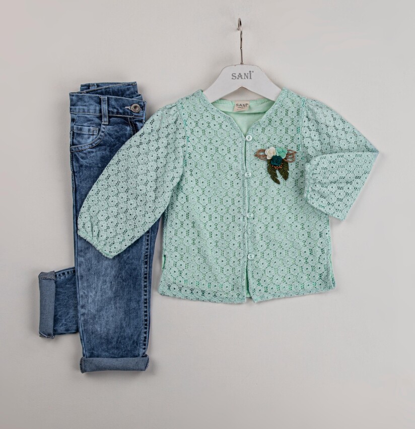 Wholesale 2-Piece Girls Shirt Sets with Denim Pants 2-5Y Sani 1068-9805 - 3