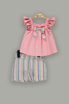 Wholesale 2-Piece Girls Shorts Set 6-18M Kumru Bebe 1075-3700 Salmon Color 