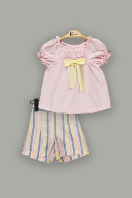 Wholesale 2-Piece Girls Shorts Sets with Blouse 2-5Y Kumru Bebe 1075-3702 Pink