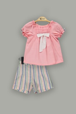 Wholesale 2-Piece Girls Shorts Sets with Blouse 2-5Y Kumru Bebe 1075-3702 Salmon Color 