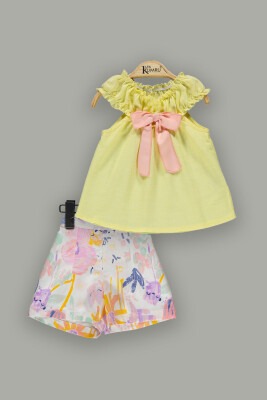 Wholesale 2-Piece Girls Shorts Sets with Sleeveless Blouse 2-5Y Kumru Bebe 1075-3683 Yellow