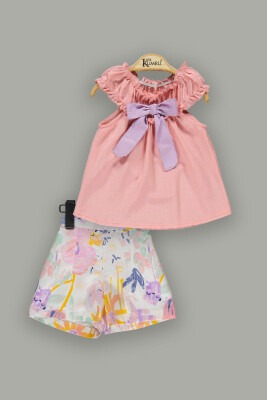 Wholesale 2-Piece Girls Shorts Sets with Sleeveless Blouse 2-5Y Kumru Bebe 1075-3683 Salmon Color 