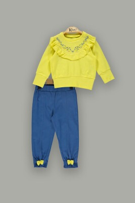 Wholesale 2-Piece Girls Sweat Sets with Pants 2-5Y Kumru Bebe 1075-3876 Yellow