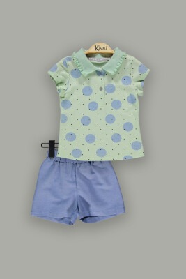 Wholesale 2-Piece Girls T-Shirt Sets with Shorts 2-5Y Kumru Bebe 1075-3748 Мятно-зеленый