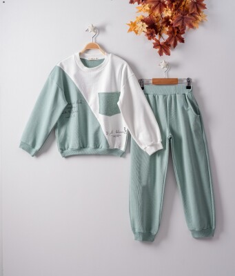 Wholesale 2-Piece Girls Tracksuit Set 7-10Y Büşra Bebe 1016-22223 Мятно-зеленый