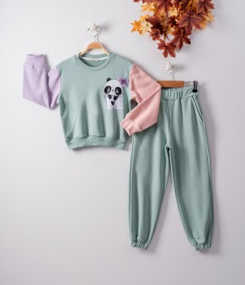 Wholesale 2-Piece Girls Tracksuit Set with Panda 7-10Y Büşra Bebe 1016-22219 - Büşra Bebe