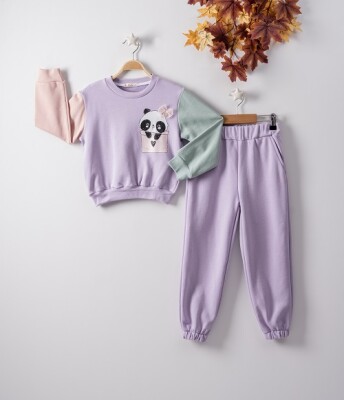 Wholesale 2-Piece Girls Tracksuit Set with Panda 7-10Y Büşra Bebe 1016-22219 Лиловый 