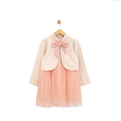 Wholesale 2-Piece Girls Tulle Dress with Bolero 6-9Y Lilax 1049-6063 Salmon Color 