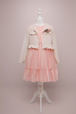 Wholesale 2-Piece Girls Tulle Dress with Jacket 5-8Y BabyRose 1002-4098 Salmon Color 