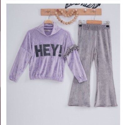 Wholesale 2-Piece Girls Velvet Set with Sweat and Pants 5-8Y Eray Kids 1044-6167* Lilac