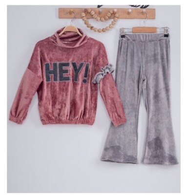 Wholesale 2-Piece Girls Velvet Set with Sweat and Pants 5-8Y Eray Kids 1044-6167* Claret Red