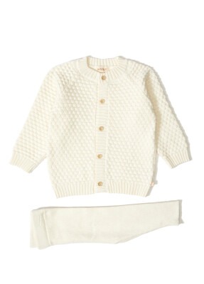 Wholesale 2-Piece Organic Cotton Baby Boys Knitwear Set with Sweater and Pants 3-12M Uludağ Triko 1061-21 Экрю