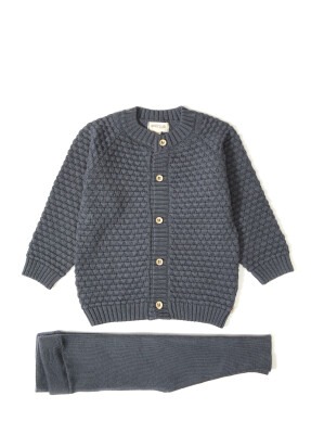 Wholesale 2-Piece Organic Cotton Baby Boys Knitwear Set with Sweater and Pants 3-12M Uludağ Triko 1061-21 - 2