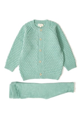 Wholesale 2-Piece Organic Cotton Baby Boys Knitwear Set with Sweater and Pants 3-12M Uludağ Triko 1061-21 Green Almond