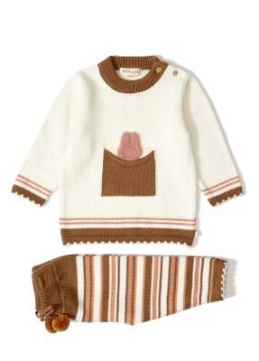 Wholesale 2-Piece Unisex Baby Organic Knitwear Set with Sweater and Pants 3-12M Uludağ Triko 1061-21039 - 3