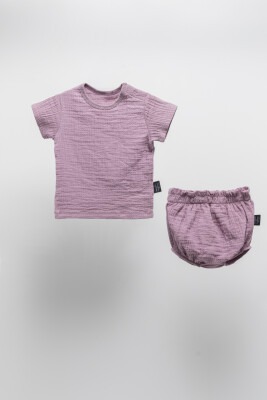 Wholesale 2-Piece Unisex Muslin T-shirt and Shorts Set 3-24M Moi Noi 1058-MN51281 Purple