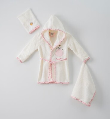 Wholesale 3-Piece Baby Bathrobe Set with Box 1-2Y Ramel Kids 1072-710 Light Pink