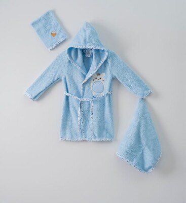Wholesale 3-Piece Baby Bathrobe Set with Box 1-2Y Ramel Kids 1072-710 Blue