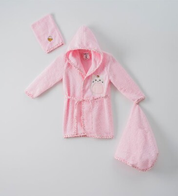 Wholesale 3-Piece Baby Bathrobe Set with Box 1-2Y Ramel Kids 1072-710 Pink