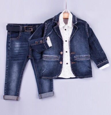 Wholesale 3-Piece Baby Boys Denim Jacket Set with Shirt and Denim Pants 6-24M Gold Class 1010-1208 - 2