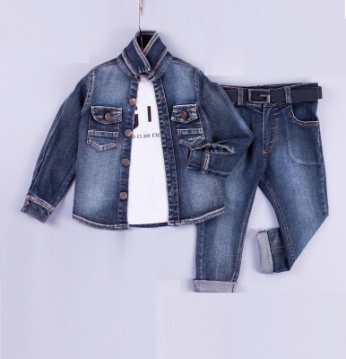 Wholesale 3-Piece Baby Boys Denim Jacket Set with Shirt and Denim Pants 6-24M Gold Class 1010-1209 - Gold Class (1)