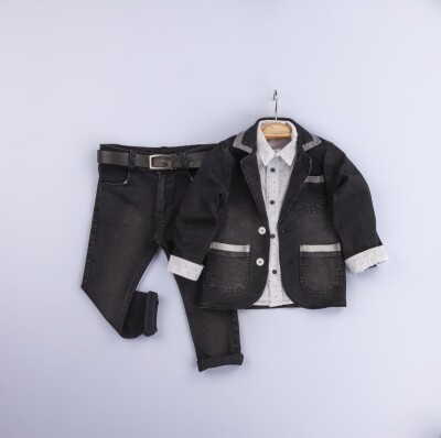 Wholesale 3-Piece Baby Boys Denim Jacket Set with Shirt and Denim Pants 6-24M Gold Class 1010-1242 - 1