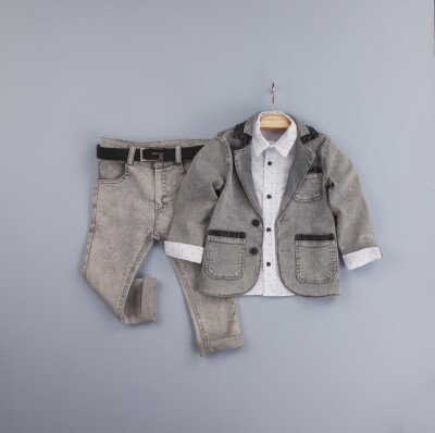 Wholesale 3-Piece Baby Boys Denim Jacket Set with Shirt and Denim Pants 6-24M Gold Class 1010-1242 - Gold Class (1)
