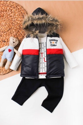 Wholesale 3-Piece Baby Boys Jacket Set with Sweat and Sweatpants 9-24M Kidexs 1026-90091 - Kidexs
