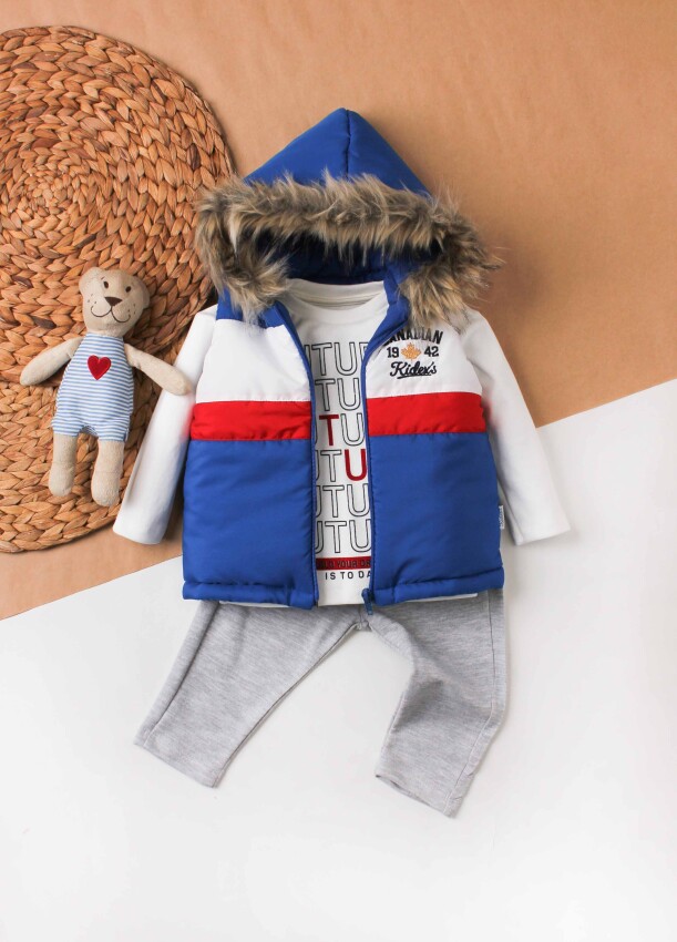 Wholesale 3-Piece Baby Boys Jacket Set with Sweat and Sweatpants 9-24M Kidexs 1026-90091 - 2