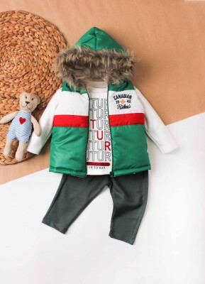 Wholesale 3-Piece Baby Boys Jacket Set with Sweat and Sweatpants 9-24M Kidexs 1026-90091 Green Almond