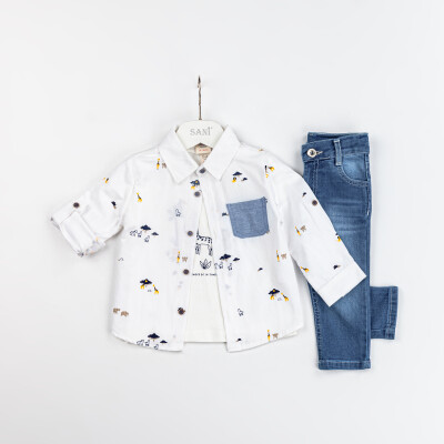 Wholesale 3-Piece Baby Boys Jean Pants Shirt and T-shirt Set 9-24M Sani 1068-9915 White