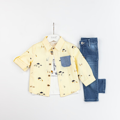 Wholesale 3-Piece Baby Boys Jean Pants Shirt and T-shirt Set 9-24M Sani 1068-9915 - Sani (1)